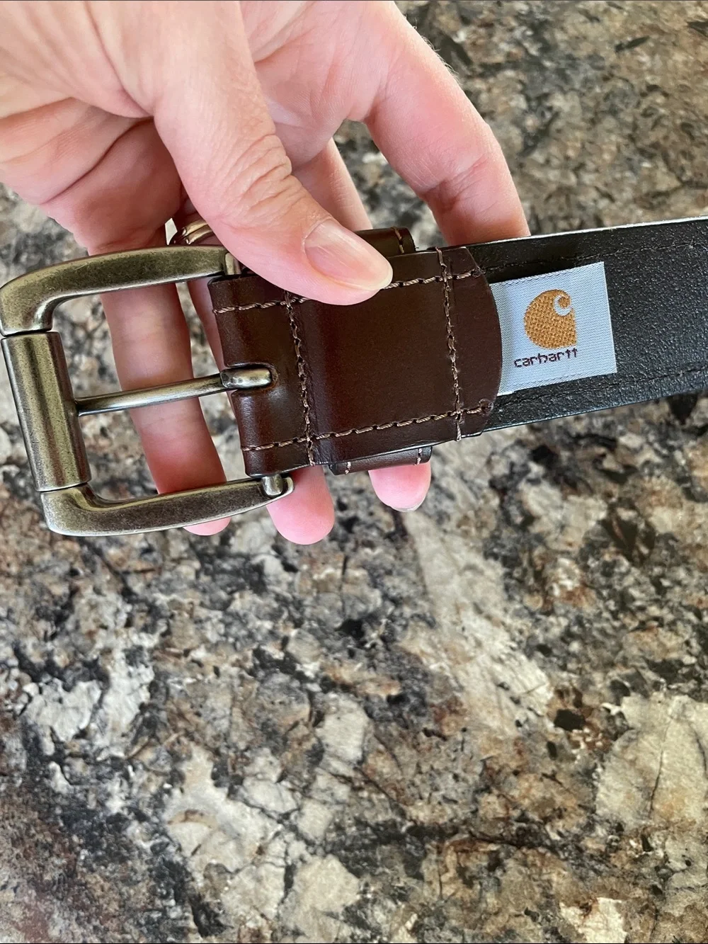 Carhartt Men's Brown Leather Roller Belt 38 Brushed Metal Buckle Western Work